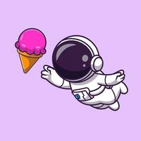 astronauta galleggiante con ghiaccio crema cartone animato vettore icona illustrazione. scienza tecnologia icona concetto isolato premio vettore. piatto cartone animato stile