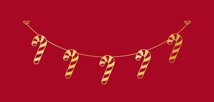 oro caramella canna ghirlanda silhouette vettore illustrazione, Natale grafica festivo inverno vacanza stagione pavese