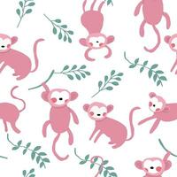 carino rosa scimmia illustrazione senza soluzione di continuità modello vettore