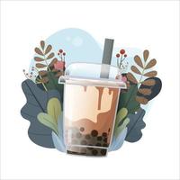 bubble milk tea promozioni speciali design, boba milk tea, pearl milk tea, deliziose bevande, caffè e bibite con logo e banner pubblicitario in stile doodle. illustrazione vettoriale. vettore