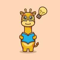 carino inteligente giraffa personaggio Tenere libro cartone animato vettore illustrazione.