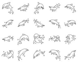 insieme dell'icona dell'illustrazione di vettore di arte di linea del delfino