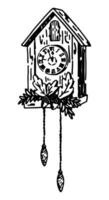 scarabocchio di vecchio parete orologio. accogliente pendolo orologio schizzo. mano disegnato vettore illustrazione. singolo schema clip arte isolato su bianca.