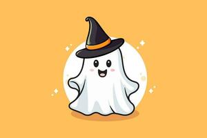 carino fantasma contento espressione con strega cappello illustrazione isolato vettore