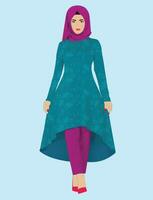 pakistano ragazza indossare lungo toga e stretto pigiama con sciarpa vettore