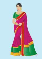 bellissima indiano donne indossare colorato saree vettore