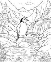 pinguino il ghiaccio fiume colorazione pagina vettore