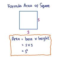 il formula per il la zona di un' piazza è accompagnato di illustrativo immagini. matematica formule su un' bianca sfondo. vettore illustrazione di matematico formule.