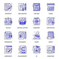 set di icone di linea piatta web documenti legali vettore