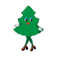 psichedelico Groovy Natale albero, con anni 80 femmina gambe, personaggio . vettore