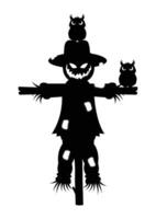 pauroso Halloween spaventapasseri con gufo silhouette vettore illustrazione