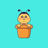 ape carina in un vaso di fiori. concetto animale del fumetto isolato. può essere utilizzato per t-shirt, biglietti di auguri, biglietti d'invito o mascotte. stile cartone animato piatto vettore