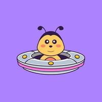 carino ape guida astronave ufo. concetto animale del fumetto isolato. può essere utilizzato per t-shirt, biglietti di auguri, biglietti d'invito o mascotte. stile cartone animato piatto vettore