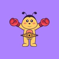 simpatica ape in costume da boxer con cintura da campione. concetto animale del fumetto isolato. può essere utilizzato per t-shirt, biglietti di auguri, biglietti d'invito o mascotte. stile cartone animato piatto vettore