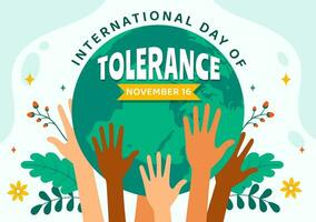 internazionale giorno per tolleranza vettore illustrazione su novembre 16 con Tenere mani di diverso pelle colore per umano solidarietà nel piatto cartone animato
