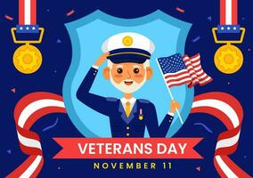 contento veterani giorno vettore illustrazione su 11 novembre con Stati Uniti d'America bandiera e soldati per onorare tutti chi servito nel piatto bambini cartone animato sfondo
