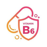 vitamina b6 pillola scudo icona logo protezione, medicina brughiera vettore illustrazione
