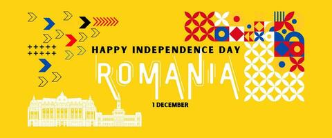 Romania nazionale giorno per indipendenza giorno anniversario, con mappe di Romania e sfondo di bandiera Romania. dicembre 1 vettore