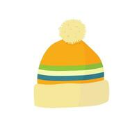 carino giallo Beanie con pompon piatto illustrazione vettore isolato su bianca sfondo. inverno accessorio per ragazzo