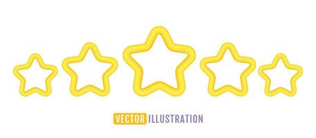 vettore icone di cinque giallo stelle lucido colori. realizzazioni per Giochi o cliente valutazione risposta di sito web. vettore illustrazione di stelle nel realistico 3d stile.