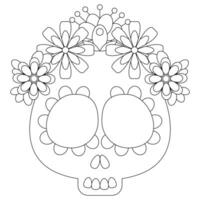 messicano zucchero cranio con fiori colorazione pagina vettore