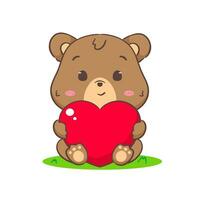 carino Marrone orso Tenere amore cuore. kawaii adorabile animale e san valentino giorno concetto design. isolato bianca sfondo. vettore arte illustrazione.