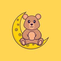 simpatico ratto è seduto sulla luna. concetto animale del fumetto isolato. può essere utilizzato per t-shirt, biglietti di auguri, biglietti d'invito o mascotte. stile cartone animato piatto vettore