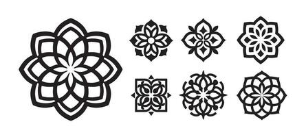 tradizionale ucraino floreale Arabo, nero e bianca fiore icona clipart, nel il stile di vincitore vasariamente vettore