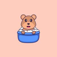 simpatico orso che fa il bagno nella vasca da bagno. concetto animale del fumetto isolato. può essere utilizzato per t-shirt, biglietti di auguri, biglietti d'invito o mascotte. stile cartone animato piatto vettore