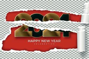 moderno contento nuovo anno con realistico strappato carta colorato semplice per sfondo o bandiera vettore