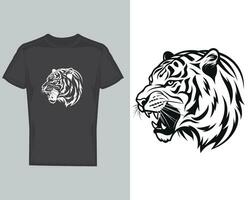 grassetto grafico tigre testa design su nero maglietta vettore