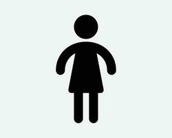 femmina bastone figura ragazza signora donna In piedi in piedi posa bagno gabinetto toilette icona nero bianca schema forma vettore clipart grafico cartello simbolo