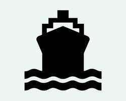 contenitore nave icona grande barca spedizione nave davanti Visualizza oceano lineare nolo spedizione mare acqua crociera nero bianca silhouette forma vettore cartello simbolo