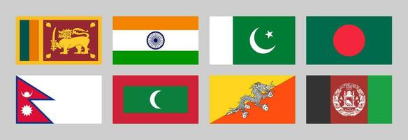 nazionale bandiere di Asia, sri lanka, India, Pakistan, bangladesh, Nepal, Maldive, bhutan, afghanistan vettore