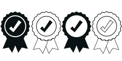 approvato o certificato medaglia icona. certificato distintivo. approvazione dai un'occhiata simbolo collezione. azione vettore. vettore