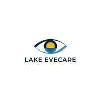 in riva al lago visione clinica logo, scena lago su il occhio vettore. astratto lago Visualizza e occhio illustrazione applicato per aria optometria pratica logo ispirazione modello vettore