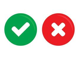 verde zecca e rosso attraversare segni di spunta nel cerchio piatto icone. sì o no simbolo, approvato o respinto icona per utente interfaccia. vettore