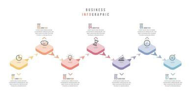 modello di infografica vettoriale con etichetta di carta 3d, cerchi integrati. concetto di business con 7 opzioni. per contenuto, diagramma, diagramma di flusso, passaggi, parti, infografica timeline, flusso di lavoro, grafico.