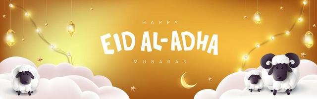 eid al adha mubarak la celebrazione della calligrafia del festival della comunità musulmana con la pecora bianca vettore