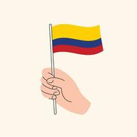 cartone animato mano Tenere colombiano bandiera, isolato vettore disegno.