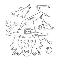Halloween strega schema illustrazione per colorazione libro vettore