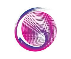 un' rosa e blu punto modello su un' bianca sfondo un' blu e rosa turbine logo, un' circolare punto modello con blu e rosa colori, punto CMYK nero pendenza simbolo logotipo circolare forma spirale mezzitoni vettore