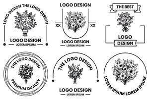 fiore e mazzo logo nel piatto linea arte stile vettore