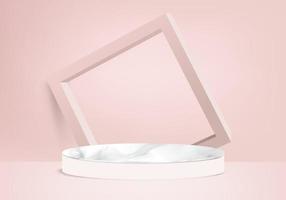 podio rosa minimo e scena con il vettore di rendering 3d in una composizione di sfondo astratto, illustrazione 3d mock up forme di piattaforma di forma geometria della scena per la visualizzazione del prodotto. palcoscenico per il prodotto in chiave moderna.