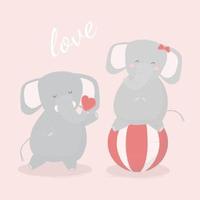 disegno di illustrazione vettoriale con coppia di elefanti simpatico cartone animato
