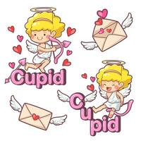 simpatico cartone animato cupido angeli kid sfondo collezione poster personaggi in kids concept vettore