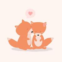 il bacio dell'amante della volpe dolce cuore simpatico cartone animato coppia romantica vettore