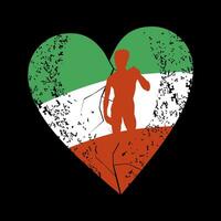 maglietta design di un' cuore con il colori di il italiano bandiera e un' silhouette di un' Rinascimento scultura. statua di david a partire dal Firenze, Italia fatto di michelangelo. vettore