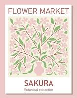 di moda botanico parete arte di sakura fiori. fiore mercato manifesto concetto modello Perfetto per cartoline, parete arte, bandiera vettore