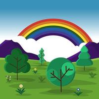 bellissimo arcobaleno estate prato di montagna natura paesaggio illustrazione vettore